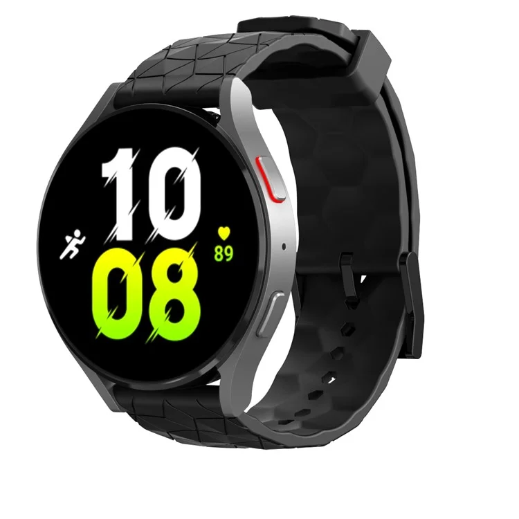 For Samsung Galaxy Watch 5 / Huawei Watch GT Football Pattern Silicone Watch Strap 20mm Universal Replacement Wrist Band - Black