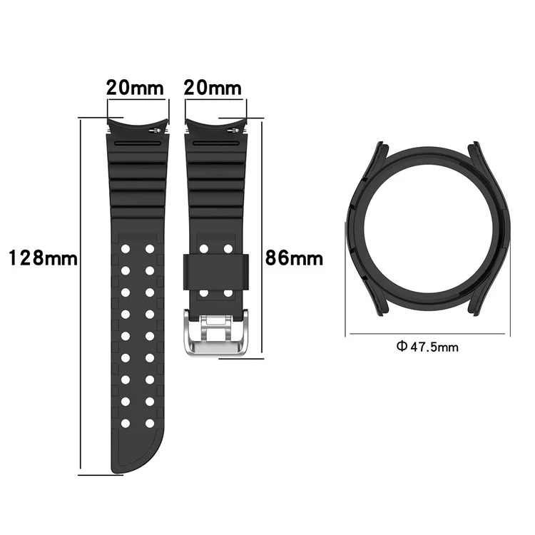 For Samsung Galaxy Watch5 44mm / Watch4 44mm Replacement Silicone Strap Adjustable Wrist Band with PC Watch Case - Black