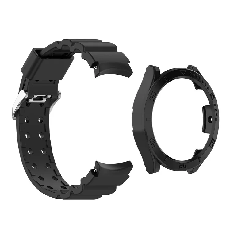 For Samsung Galaxy Watch5 44mm / Watch4 44mm Replacement Silicone Strap Adjustable Wrist Band with PC Watch Case - Black