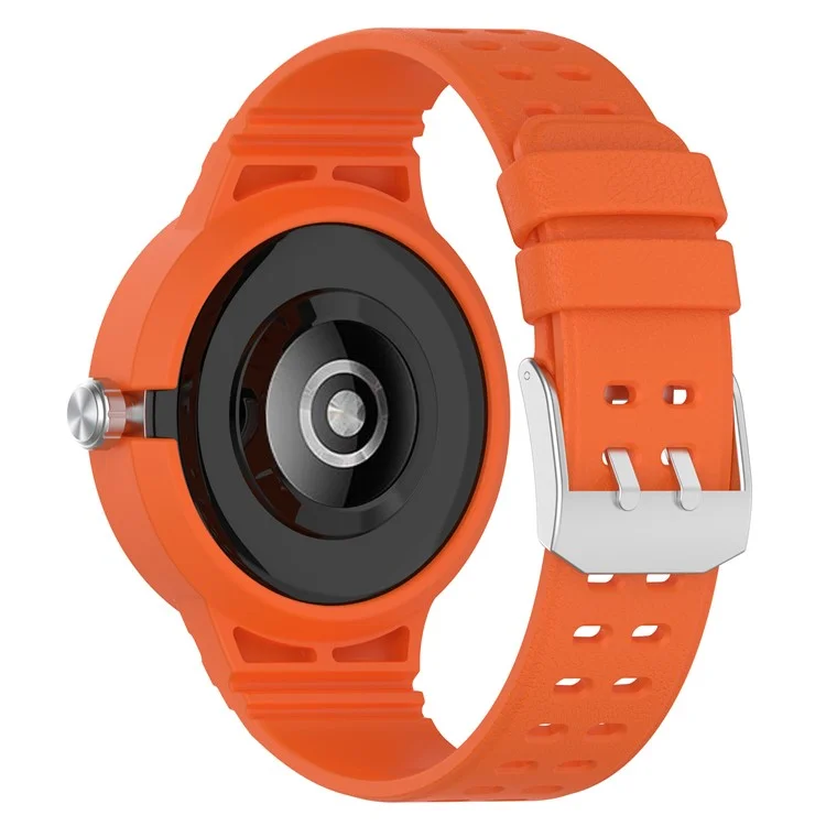 Para Huawei Assistir gt Ciber-peças Textura de Couro de Uma Peças de Silicone Macio Smart Watch Pulsep Strap Com Estojo de Relógio - Laranja