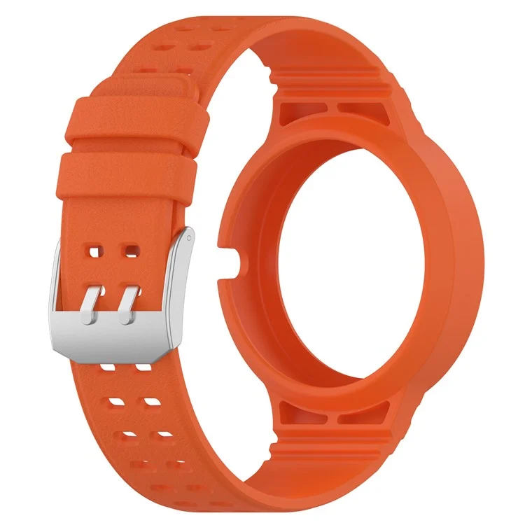 Para Huawei Assistir gt Ciber-peças Textura de Couro de Uma Peças de Silicone Macio Smart Watch Pulsep Strap Com Estojo de Relógio - Laranja