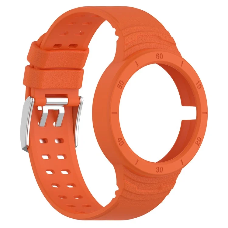 Para Huawei Assistir gt Ciber-peças Textura de Couro de Uma Peças de Silicone Macio Smart Watch Pulsep Strap Com Estojo de Relógio - Laranja