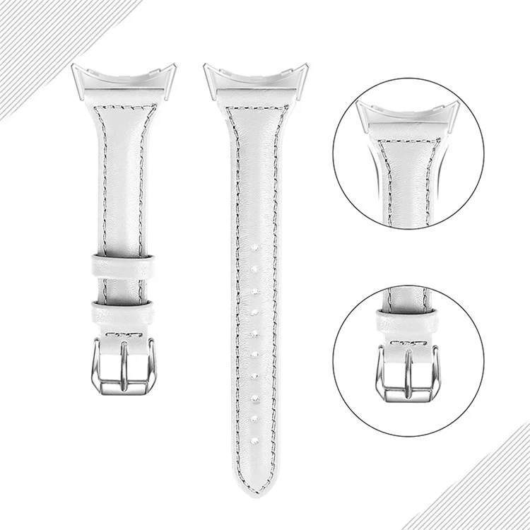 Per Google Pixel Watch 3 41mm / Watch 2 / Pixel Watch Genuine Leather Watch Band Quick Release 20mm Watch Strap with Silver Connector - Bianco