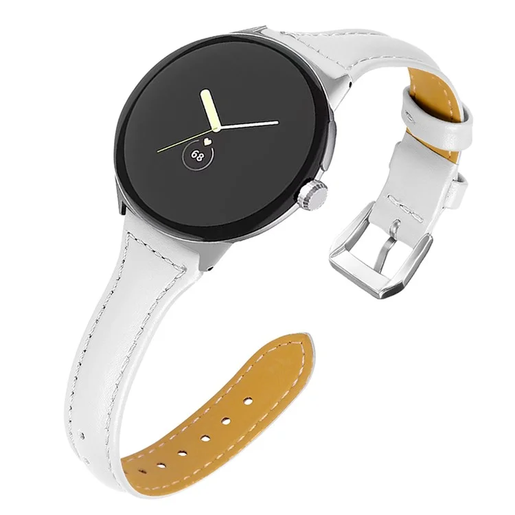 Per Google Pixel Watch 3 41mm / Watch 2 / Pixel Watch Genuine Leather Watch Band Quick Release 20mm Watch Strap with Silver Connector - Bianco