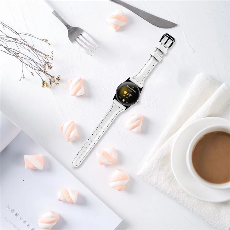 Per Google Pixel Watch 3 41mm / Watch 2 / Pixel Watch Genuine Leather Watch Band Adjustable 20mm Bracelet Strap with Black Connector - White