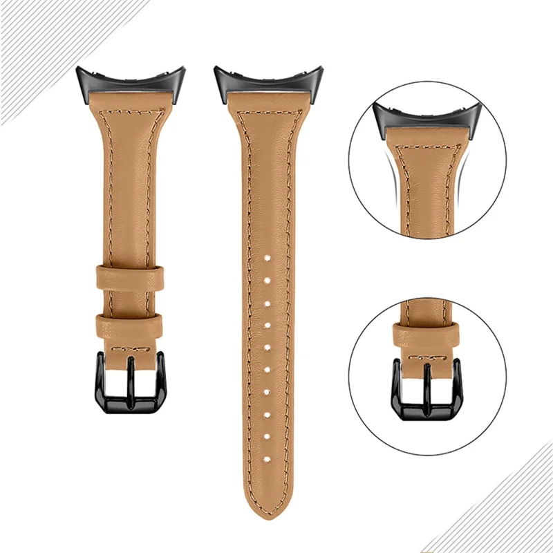 For Google Pixel Watch 3 41mm / Watch 2 / Pixel Watch Genuine Leather Watch Band Adjustable 20mm Bracelet Strap with Black Connector - Coffee