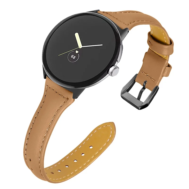 For Google Pixel Watch 3 41mm / Watch 2 / Pixel Watch Genuine Leather Watch Band Adjustable 20mm Bracelet Strap with Black Connector - Coffee
