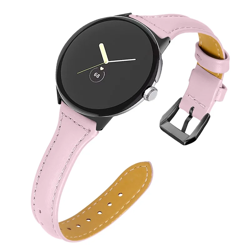 For Google Pixel Watch 3 41mm / Watch 2 / Pixel Watch Genuine Leather Watch Band Adjustable 20mm Bracelet Strap with Black Connector - Light Pink