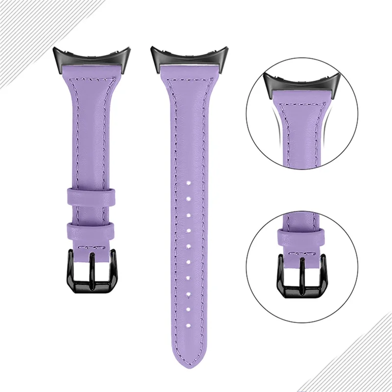 For Google Pixel Watch 3 41mm / Watch 2 / Pixel Watch Genuine Leather Watch Band Adjustable 20mm Bracelet Strap with Black Connector - Light Purple