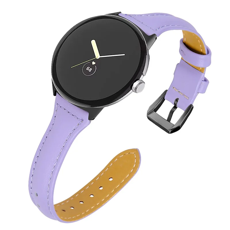For Google Pixel Watch 3 41mm / Watch 2 / Pixel Watch Genuine Leather Watch Band Adjustable 20mm Bracelet Strap with Black Connector - Light Purple