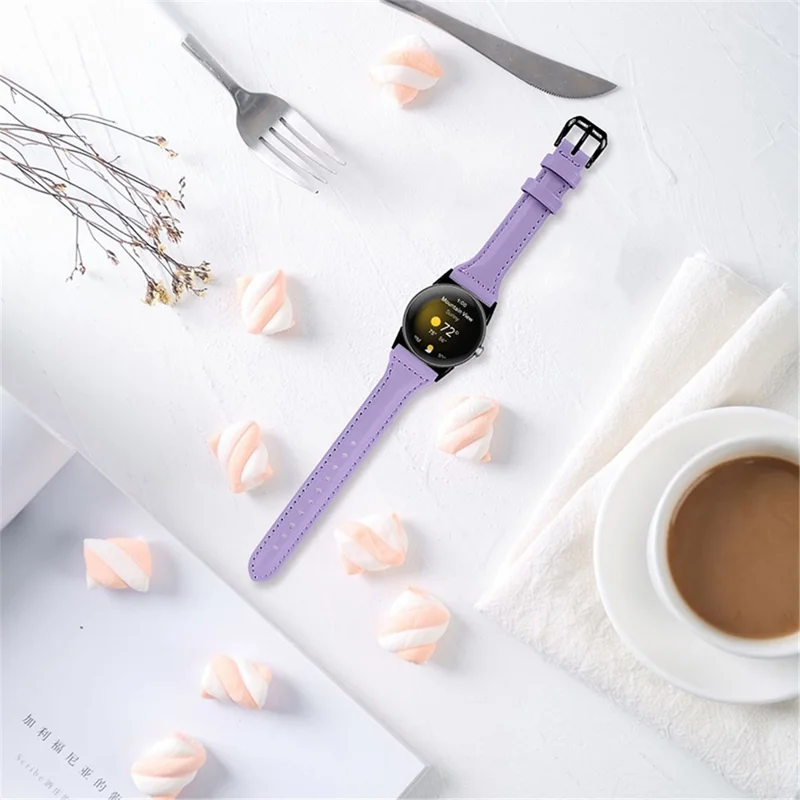 For Google Pixel Watch 3 41mm / Watch 2 / Pixel Watch Genuine Leather Watch Band Adjustable 20mm Bracelet Strap with Black Connector - Light Purple