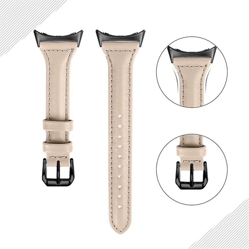 For Google Pixel Watch 3 41mm / Watch 2 / Pixel Watch Genuine Leather Watch Band Adjustable 20mm Bracelet Strap with Black Connector - Apricot