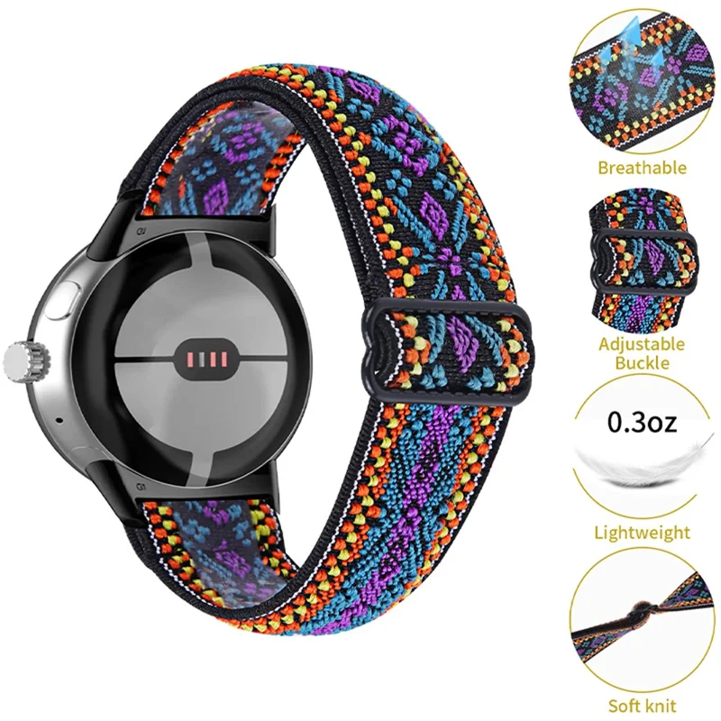 Elastic band for Google Pixel Watch 3 41 mm / Watch 2 / Pixel Watch, braided strap with black connector — style D