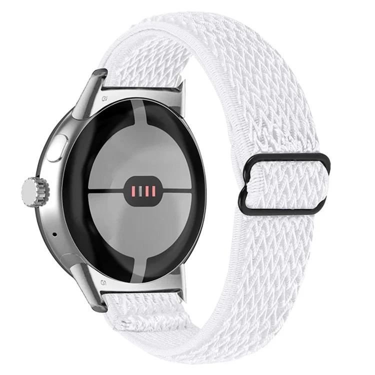 Para Google Pixel Watch Elastic Woven Soft Watch Strap Reemplazo de Muñeca Madrena (conector de Plata) - Blanco