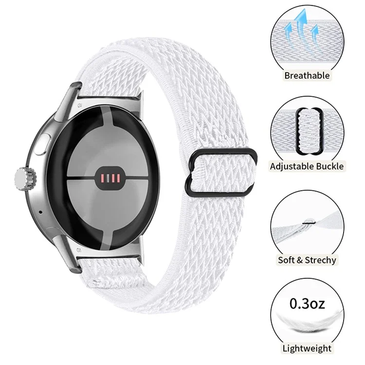 Para Google Pixel Watch Elastic Woven Soft Watch Strap Reemplazo de Muñeca Madrena (conector de Plata) - Blanco
