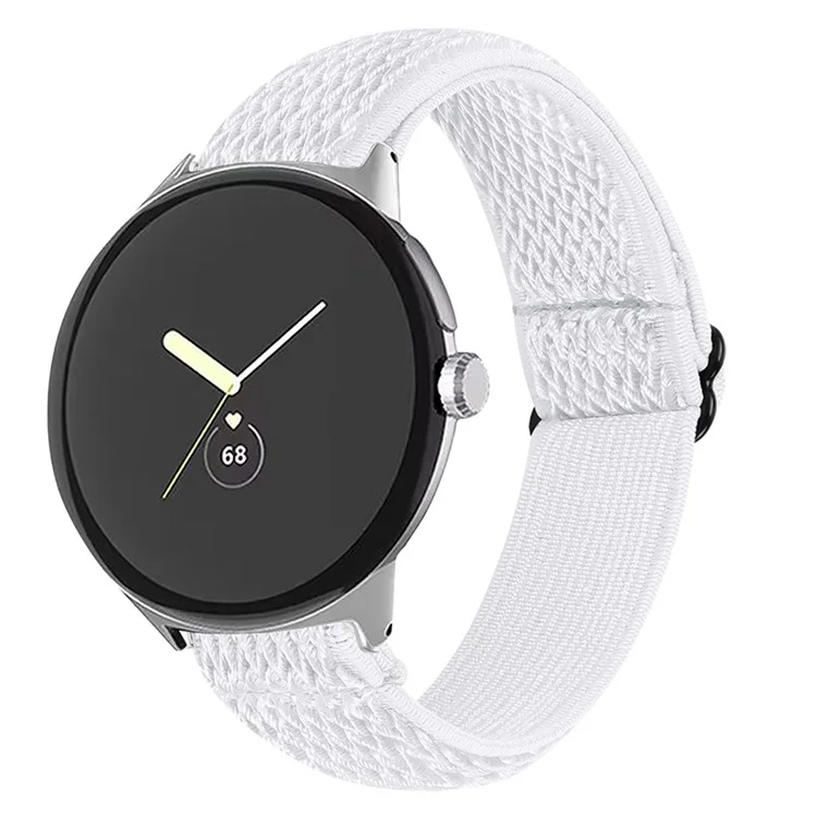 Para Google Pixel Watch Elastic Woven Soft Watch Strap Reemplazo de Muñeca Madrena (conector de Plata) - Blanco