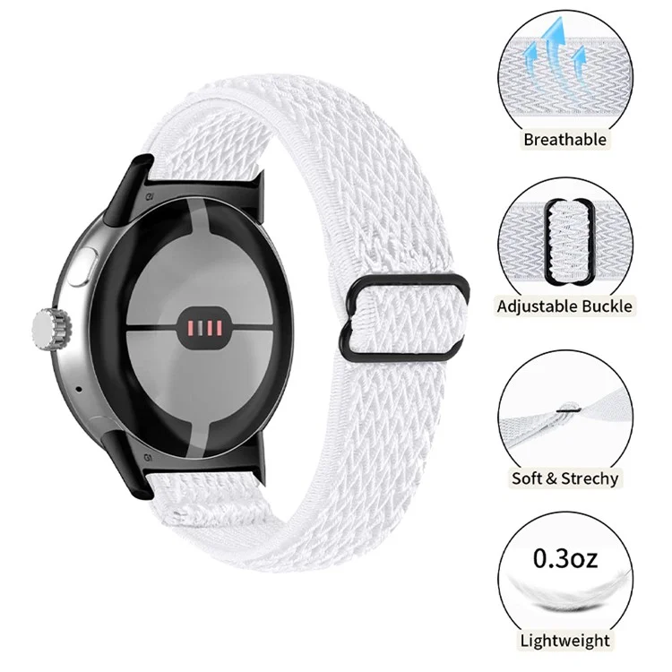For Google Pixel Watch 2 / Pixel Watch Elastic Watch Strap Replacement Watch Band with Black Connector - White
