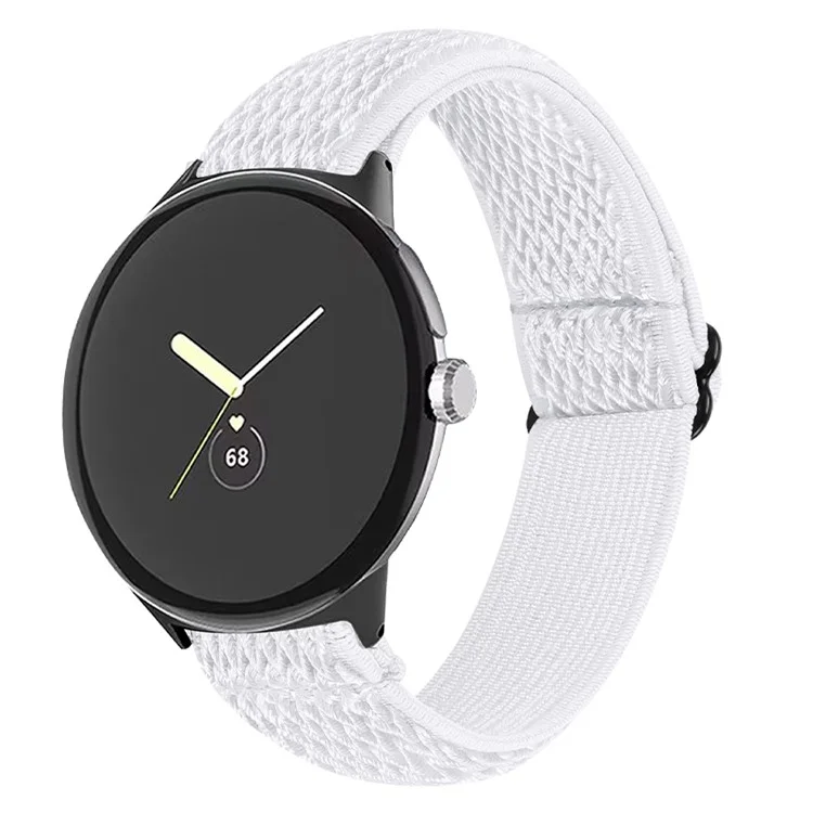 For Google Pixel Watch 2 / Pixel Watch Elastic Watch Strap Replacement Watch Band with Black Connector - White