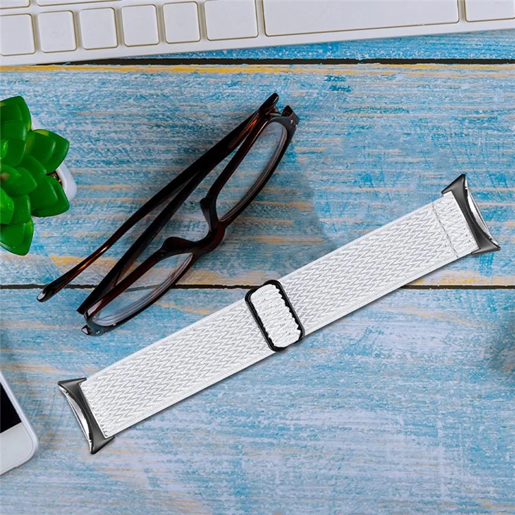 For Google Pixel Watch 2 / Pixel Watch Elastic Watch Strap Replacement Watch Band with Black Connector - White