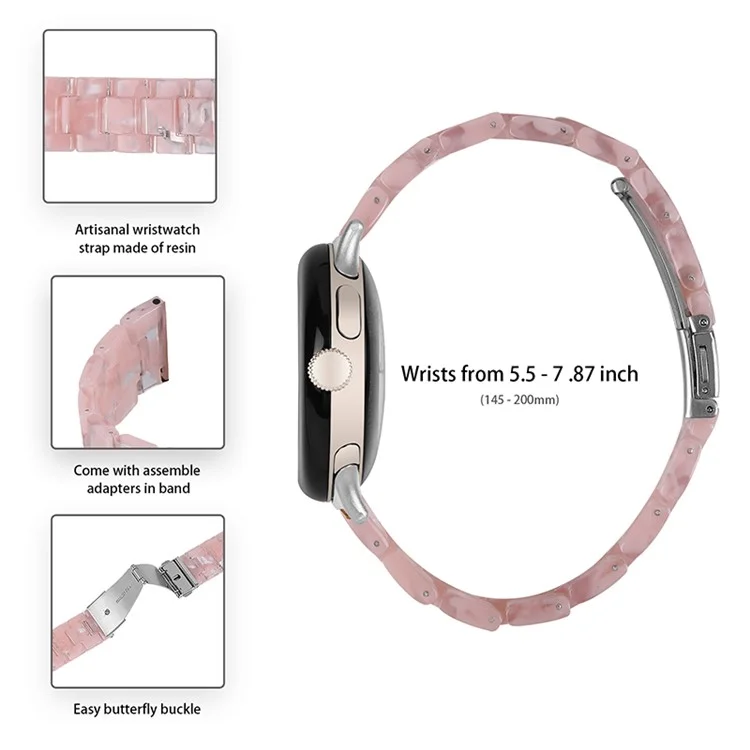 For Google Pixel Watch 3 41mm / Watch 2 / Pixel Watch Quick Release Resin Watch Band Replacement Polished 20mm Watch Strap - Light Pink