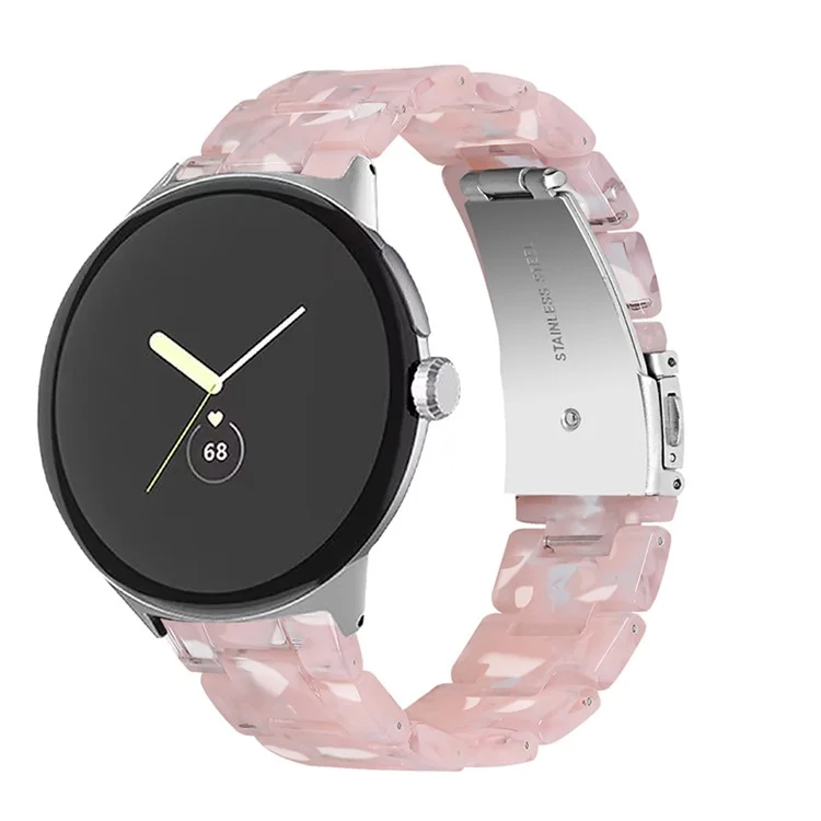 For Google Pixel Watch 3 41mm / Watch 2 / Pixel Watch Quick Release Resin Watch Band Replacement Polished 20mm Watch Strap - Light Pink