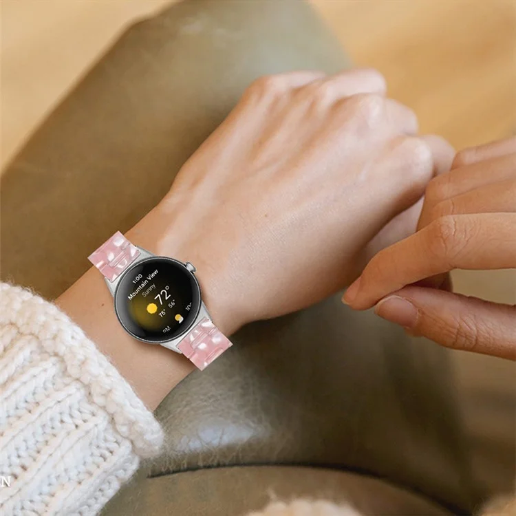 For Google Pixel Watch 3 41mm / Watch 2 / Pixel Watch Quick Release Resin Watch Band Replacement Polished 20mm Watch Strap - Light Pink