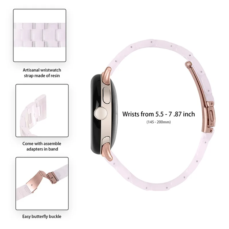 Replacement Watch Band for Google Pixel Watch 3 41mm / Watch 2 / Pixel Watch Quick Release Polished Watchband 20mm Resin Watch Strap - Pink