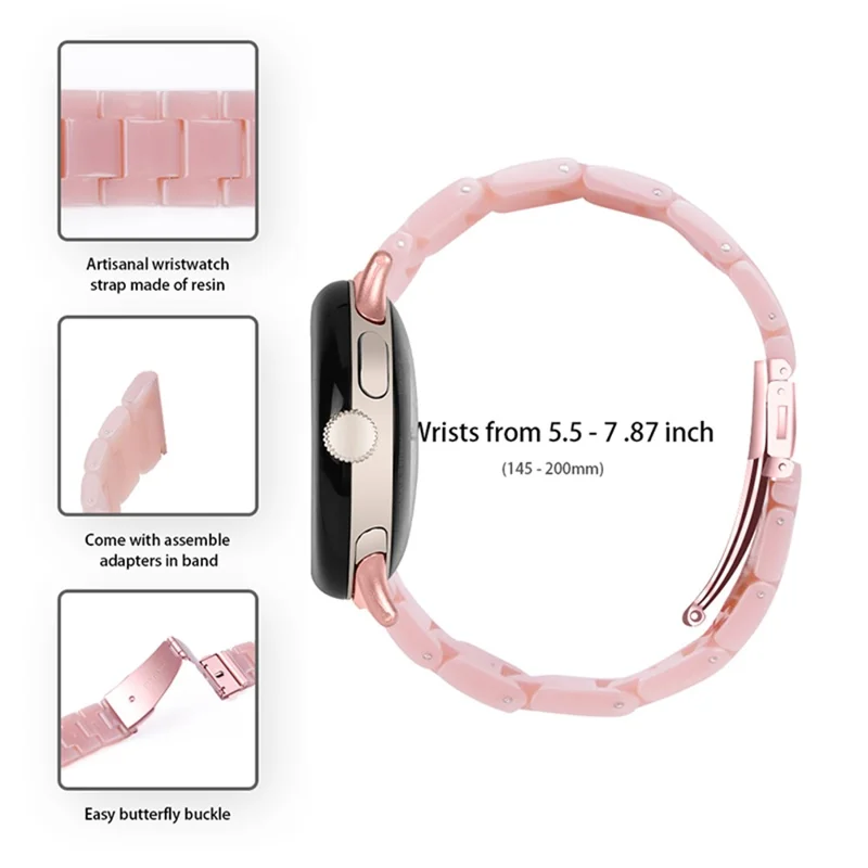 Replacement Watch Band for Google Pixel Watch 3 41mm / Watch 2 / Pixel Watch Quick Release Polished Watchband 20mm Resin Watch Strap - Silk Pink