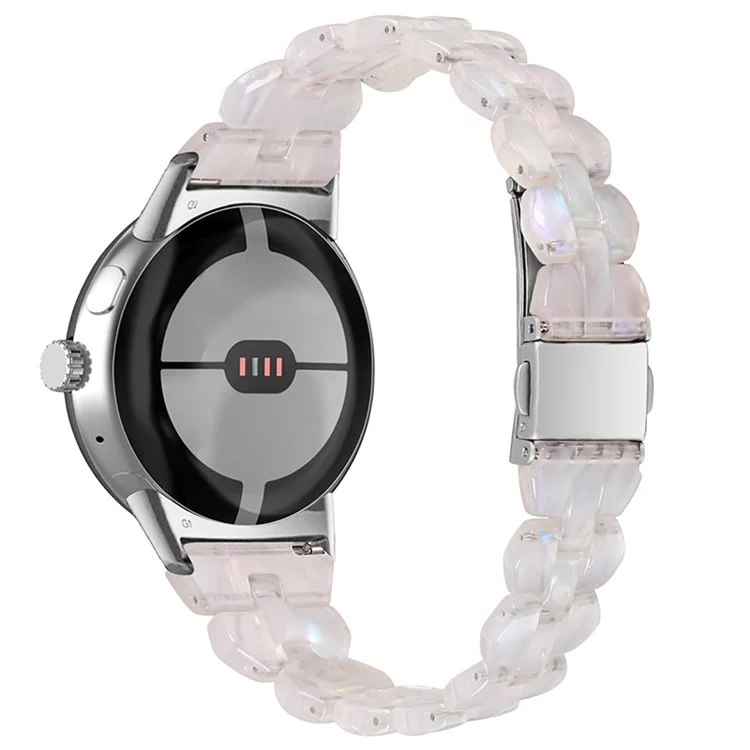 Pour Google Pixel Rhombus Resin Watch Band Bracelet de Bracelet de Bracelet Léger Avec Boucle en Acier Inoxydable - Coquille Blanche