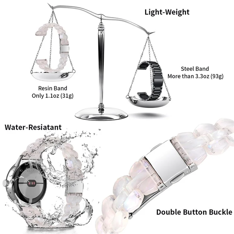 Pour Google Pixel Rhombus Resin Watch Band Bracelet de Bracelet de Bracelet Léger Avec Boucle en Acier Inoxydable - Coquille Blanche