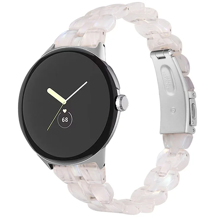Pour Google Pixel Rhombus Resin Watch Band Bracelet de Bracelet de Bracelet Léger Avec Boucle en Acier Inoxydable - Coquille Blanche