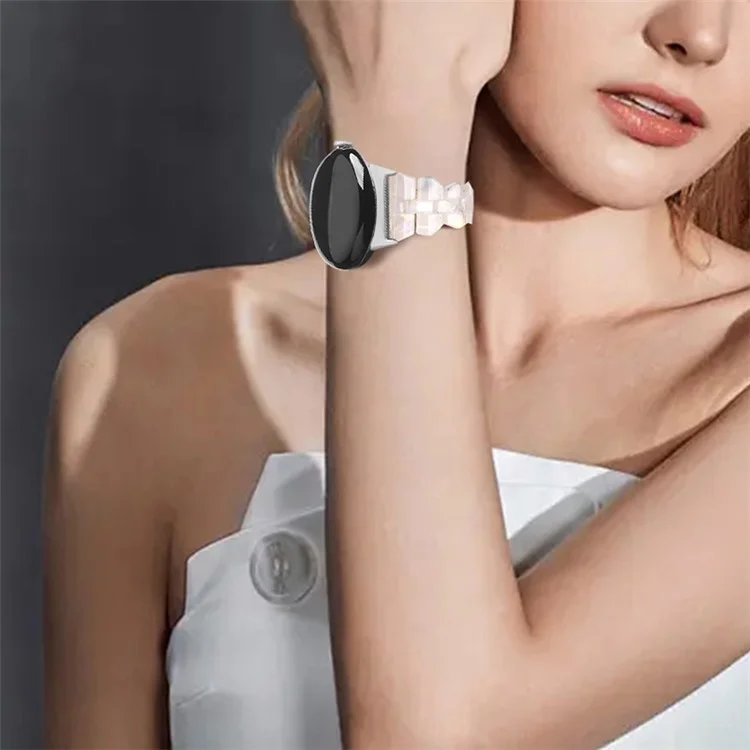 Pour Google Pixel Rhombus Resin Watch Band Bracelet de Bracelet de Bracelet Léger Avec Boucle en Acier Inoxydable - Coquille Blanche
