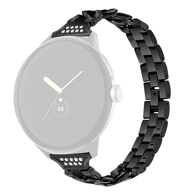 For Google Pixel Watch 2 / Pixel Watch Rhinestone Decor Metal Watch Band Wristband Replacement Strap - Black