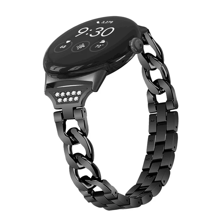 For Google Pixel Watch 2 / Pixel Watch Rhinestone Decor Metal Watch Band Wristband Replacement Strap - Black