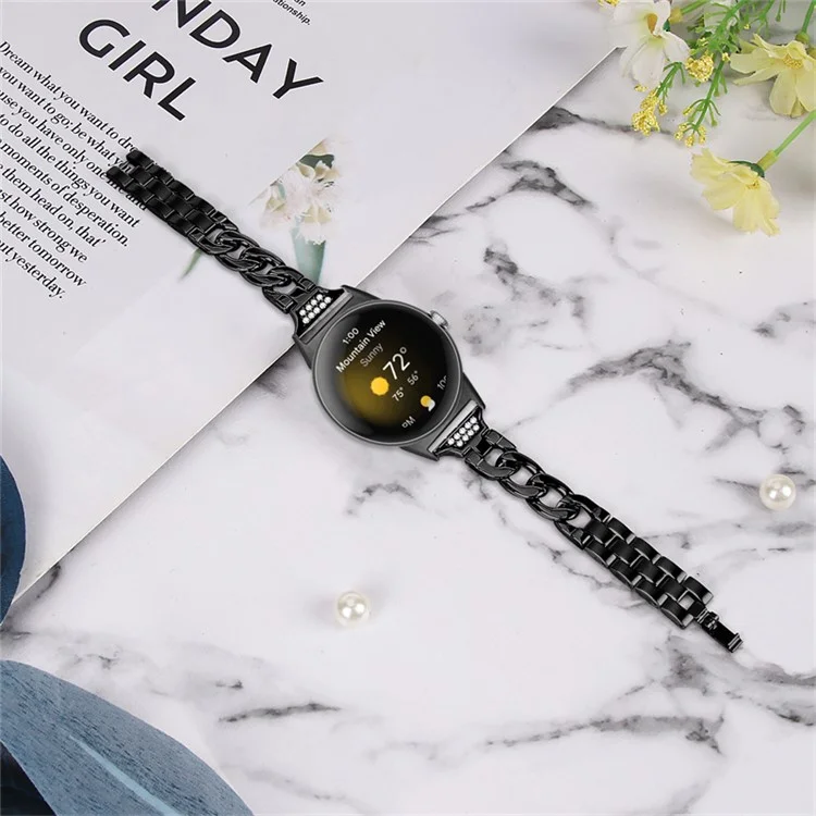 For Google Pixel Watch 2 / Pixel Watch Rhinestone Decor Metal Watch Band Wristband Replacement Strap - Black