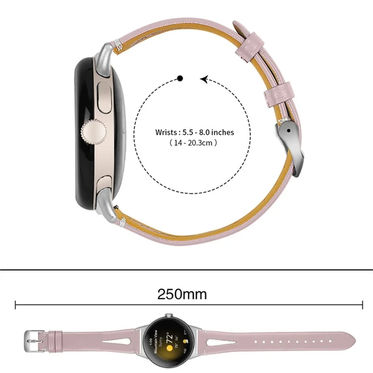 Genuine Leather Band for Google Pixel Watch 3 41mm / Watch 2 / Pixel Watch Hollow-Out Replacement Smart Watch Strap with Rose Gold Connector - Pink