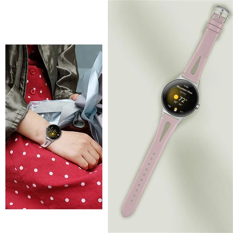 Genuine Leather Band for Google Pixel Watch 3 41mm / Watch 2 / Pixel Watch Hollow-Out Replacement Smart Watch Strap with Rose Gold Connector - Pink