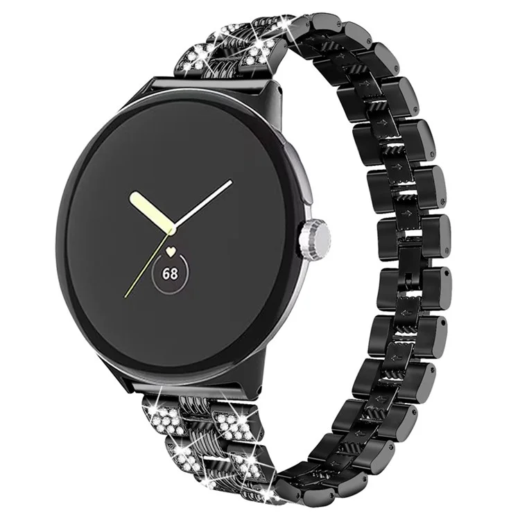 For Google Pixel Watch 2 / Pixel Watch Rhinestone Decor Stylish Smart Watch Band Zinc Alloy Wrist Strap Replacement - Black