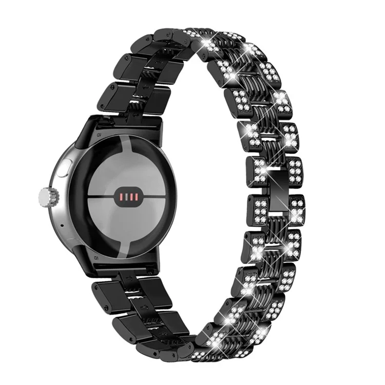 For Google Pixel Watch 2 / Pixel Watch Rhinestone Decor Stylish Smart Watch Band Zinc Alloy Wrist Strap Replacement - Black