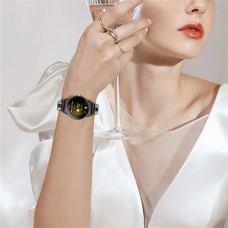 For Google Pixel Watch 2 / Pixel Watch Rhinestone Decor Stylish Smart Watch Band Zinc Alloy Wrist Strap Replacement - Black