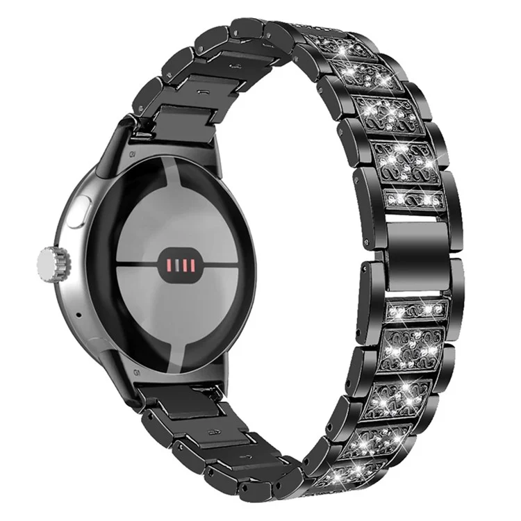 Pour Google Pixel Watch Hinestone Decor Watch Band Metal Watch Strap Remplacement - le Noir