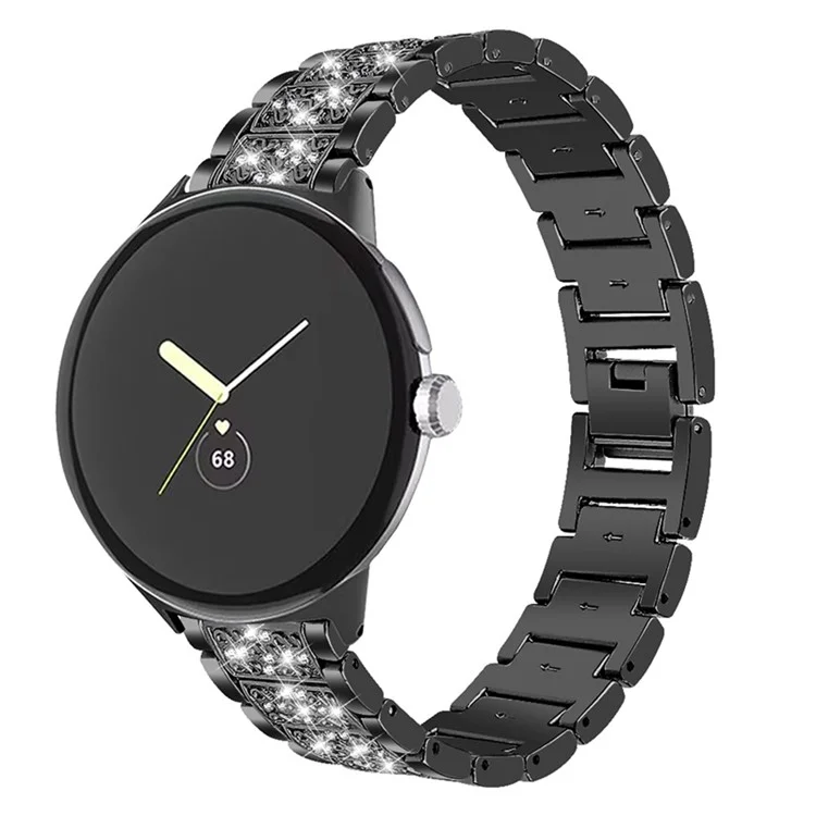 Pour Google Pixel Watch Hinestone Decor Watch Band Metal Watch Strap Remplacement - le Noir