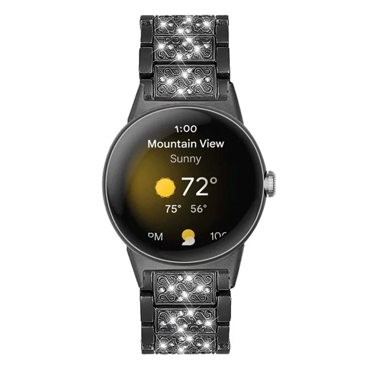 Pour Google Pixel Watch Hinestone Decor Watch Band Metal Watch Strap Remplacement - le Noir