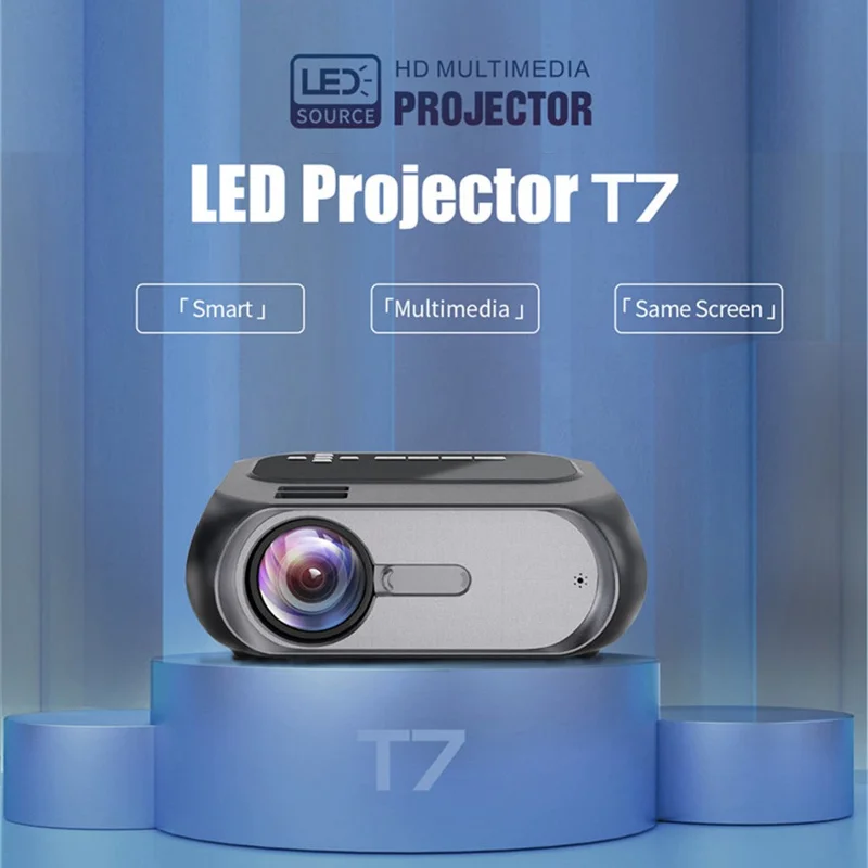 T7 1080P HD Video Mini Projector Bærbar 200ANSI Filmprojektor med Funktion til at Synkronisere Smartphoneskærm - EU-tilslutning
