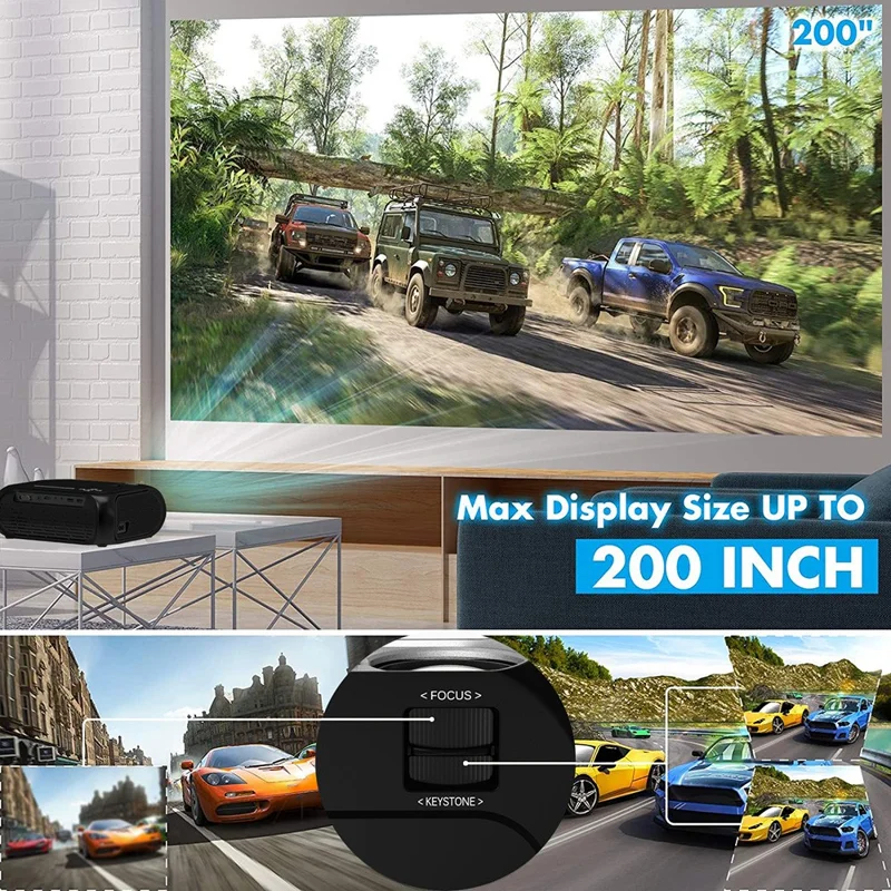 T7 1080P HD Video Mini Projector Portable 200ANSI Movie Projector with Synchronize Smartphone Screen Function - AU Plug