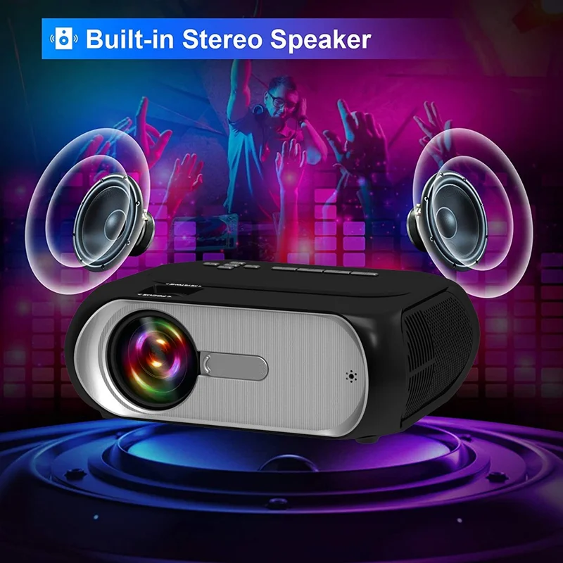 T7 1080P HD Video Mini Projector Portable 200ANSI Movie Projector with Synchronize Smartphone Screen Function - AU Plug