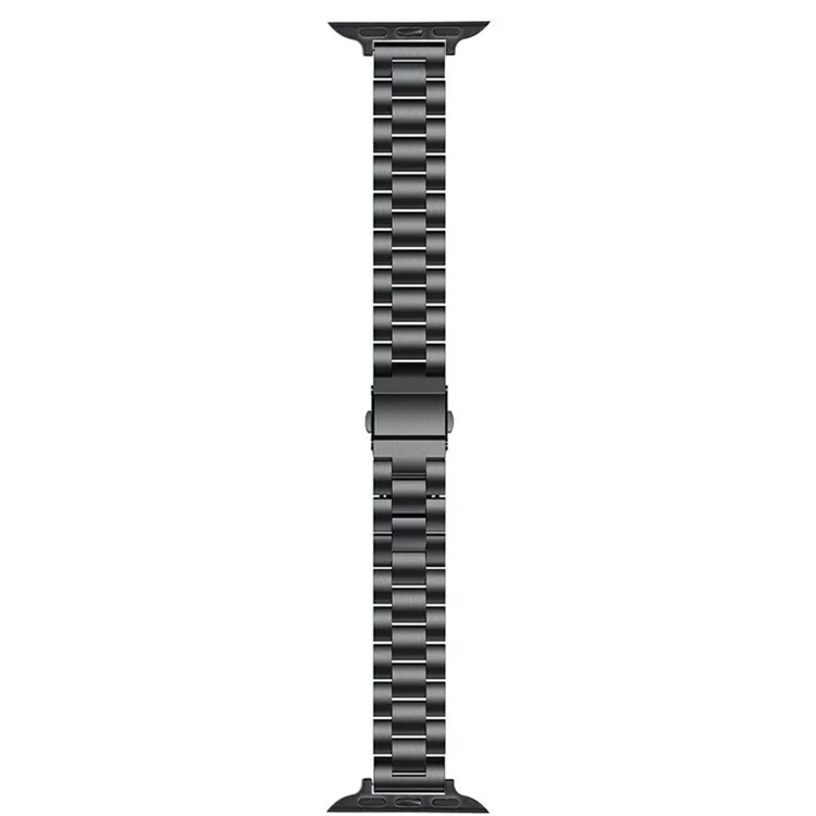 pour apple watch ultra 49 mm / série 8 / 7 45 mm / série 6 / 5 / 4 / se (2022) / se 44 mm / série 3 / 2 / 1 42 mm trois perles band de montre en métal slim bracelet - le noir