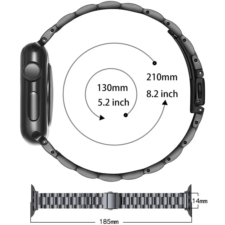 pour apple watch ultra 49 mm / série 8 / 7 45 mm / série 6 / 5 / 4 / se (2022) / se 44 mm / série 3 / 2 / 1 42 mm trois perles band de montre en métal slim bracelet - le noir