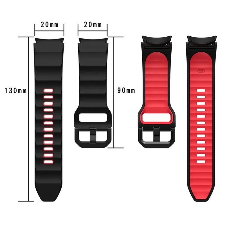 pour samsung galaxy watch 4 40 mm / 44 mm / regarder 4 classiques 42 mm / 46 mm / regarder 5 40 mm / 44 mm / regarder 5 pro 45 mm grain soft silicone watch band bracelet bracelet sports - noir / rouge