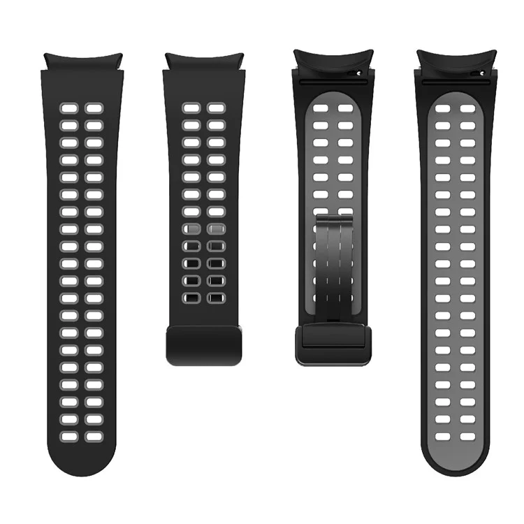 For Samsung Galaxy Watch6 40mm 44mm / Watch6 Classic 43mm 47mm / Watch 5 40mm 44mm / 5 Pro 45mm / Watch4 40mm 44mm Silicone Watch Band Folding Buckle Dual Color Sport Strap - Black / Grey